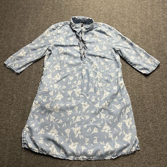 Kut from the Kloth Chambray Denim Shirt Dress Women's Small Blue Floral Pockets - Picture 1 of 8